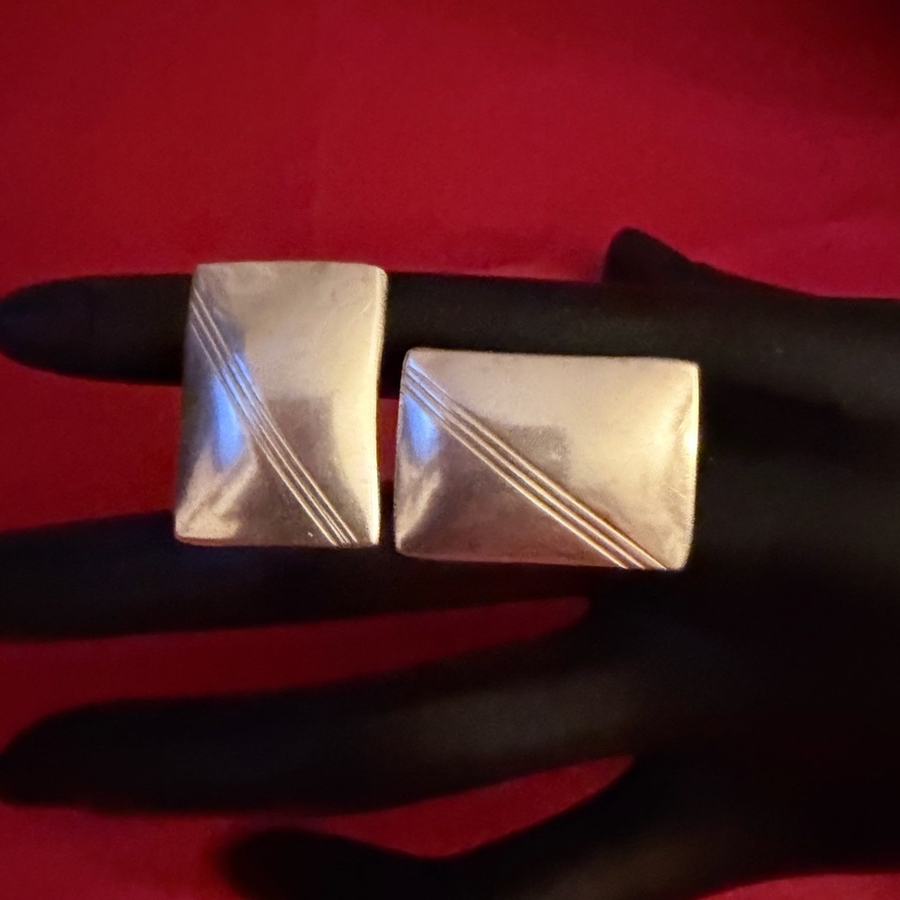 Geometric Vintage Sterling Silver Clip On Earrings